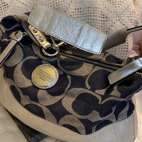 Coach Denim Navy and Silver Shoulder with Signature Monogram. Holiday Sale - Picture 2 of 15